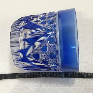 清水硝子 江戸切子 クリスタル ロックグラス ブルー系 2点セット 食器 工芸品 共箱付属 AD070060の画像9