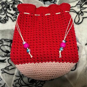 ハンドメイド巾着袋 (赤×ピンク) 可愛い