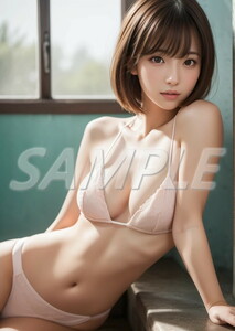 【一点もの】AI美女イラスト 高画質 ポスター A4光沢厚手写真用紙　匿名配送 グラビア かわいい　美人 美少女　美女 セクシー 水着(No.209)