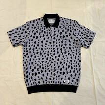 24SS 新品 WACKO MARIA ワコマリア LEOPARD JACQUARD KNIT POLO SHIRT ニットポロシャツ L BLUE_画像1