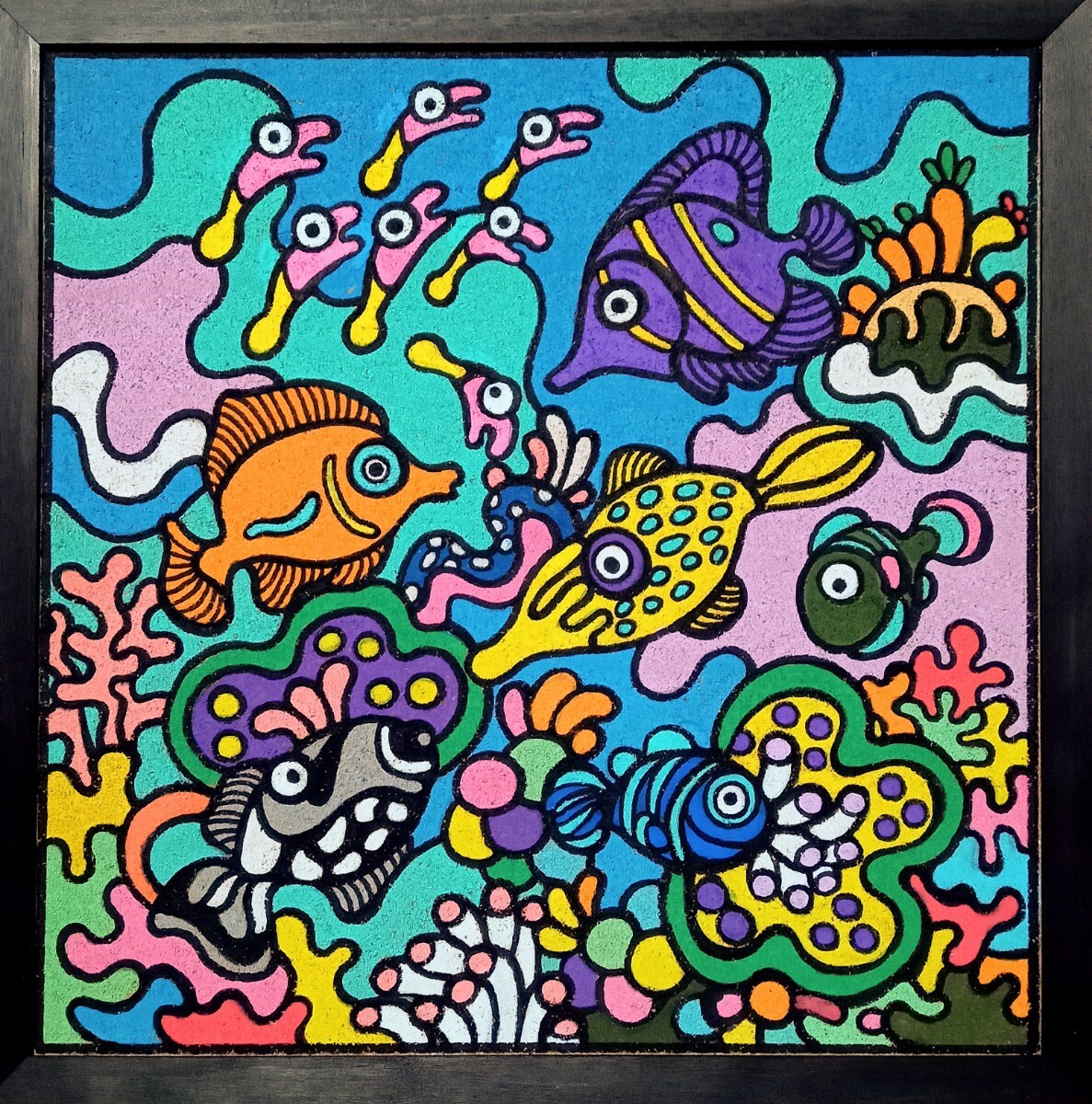 綺麗な海の生き物 熱帯魚 サンゴ礁 海 インテリア カラフル 真作 肉筆 一点物 原画 動物画 絵画 キモかわ アクリル画, 絵画, 油彩, 動物画