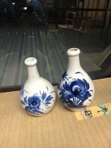 戸0413 古美術 状態良好 完品 染付 徳利 酒瓶 染付花鳥図徳利/酒器/古伊万里/ベロ藍/検:江戸 明治時代 李朝 伊万里 有田 骨董 貧乏徳利