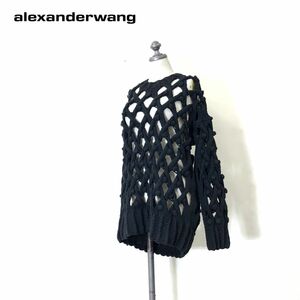 M2206-N◆タグ付き美品◆ alexanderwang アレキサンダーワン デザインコットンニット セーター ローゲージ ◆ sizeXS ブラック レディース