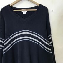 M2189-N◆old◆ J.CREW ジェイクルー コットンニット 長袖セーター Vネック オーバーサイズ Vネック ◆ sizeXL ネイビー ボーダー 綿_画像3