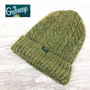 M2104-J-N*Gohempgo-hemp вязаная шапка * зеленый шляпа шляпа шерсть 60hemp40 мужской женский простой Sara li считая . ткань чувство 