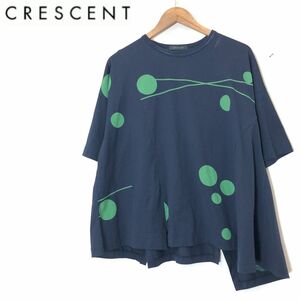 M2626-F◆ crescent クレッシェント アシンメトリーカットソー 半袖Tシャツ トップス 水玉 ◆ sizeM コットン100 ネイビー 古着 レディース