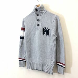 M2537-F-N◆ TOMMY HILFIGER トミーヒルフィガー ニット セーター トップス ロゴ刺繍 ◆ sizeSコットン100 グレー 古着 メンズ 春の画像5