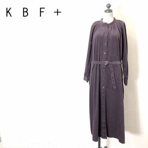 M2591-U◆KBF＋ ケービーエフプラス ロングワンピース 長袖 アンクル丈 バンドカラー コーデュロイ素材 無地◆one size パープル 綿