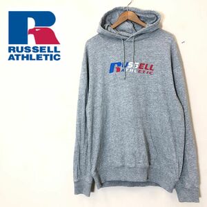 M2522-F-N◆ RUSSELL ATHLETIC ラッセルアスレチック パーカー フーディ ロゴプリント ◆ sizeL コットン ポリエステル グレー 古着