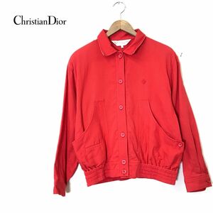 M2572-D◆old◆Christian Dior クリスチャンディオール コットンジャケット ロゴパッチ コーデュロイ調 レディース◆sizeL レッド コットン