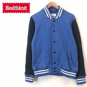 M2463-F◆ healthknit ヘルスニット スウェットスタジャン ジャケット ◆ sizeL コットン100 ブルー ブラック 古着 メンズ