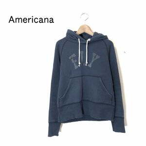 M2487-T◆Americana アメリカーナ スウェットパーカー フロントプリント プルオーバー◆sizeS ネイビー レディース トップス コットン100