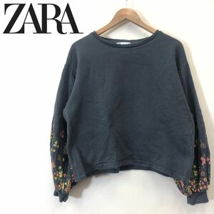 M2459-F◆ ZARA ザラ トレーナー スウェットシャツ プリント トップス ◆ sizeS コットン100 ブラック 古着 レディース 春