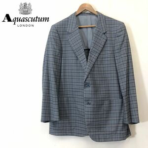 M2447-F-S◆ Aquascutum アクアスキュータム テーラードジャケット シングル 背抜き ◆ sizeAB7 ウール100 ブルー系 古着 メンズ 春 通年