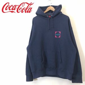 M2443-F◆ old ◆ Coca Cola コカコーラ パーカー フーディ スウェット ロゴプリント ◆ sizeXL コットン ポリエステル ネイビー 古着