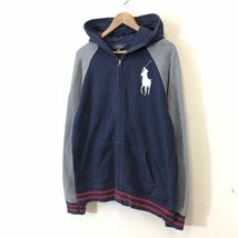 M2434-F◆ POLO RALPH LAUREN ポロラルフローレン ジップアップパーカー フーディ ジャケット ◆ sizeXL コットン ネイビー 古着 メンズ_画像5