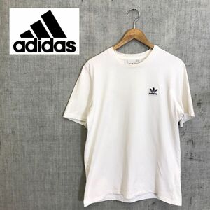 M2402-G◆adidas アディダス Tシャツ◆sizeL 綿100% ホワイト 無地 メンズ トップス 半袖 シンプル スポーツウェア ワンポイント ロゴ 白色