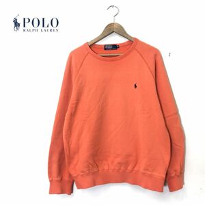 M2374-D◆old◆ POLO Ralph Lauren ポロラルフローレン スウェットシャツ トレーナー ロゴ刺繍 ◆ sizeM オレンジ コットン 古着