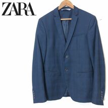 M2297-F◆ ZARA MAN ザラメン テーラードジャケット シングル 総裏 ◆ size46 ポリエステル レーヨン ネイビー 古着 メンズ_画像1