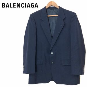 M2164-F◆ BALENCIAGA バレンシアガ テーラードジャケット シングル スーツ 背抜き ◆ sizeAB4 モヘヤ ウール ネイビー 古着 メンズ