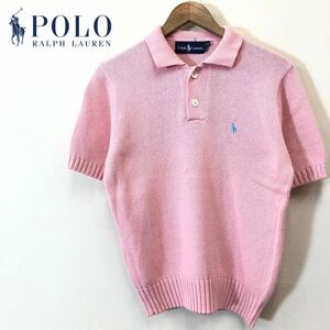 M2160-F◆ old ◆ POLO RALPH LAUREN ポロラルフローレン 半袖ニットポロシャツ セーター ◆ sizeL コットン100 ピンク 古着 メンズ 春