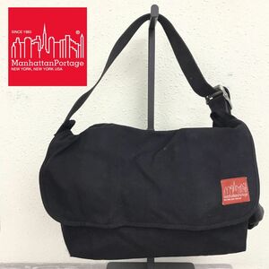 M2210-G◆Manhattan Portage マンハッタンポーテージ ショルダーバッグ◆ブラック 無地 マジックテープ 男女兼用 ベルト シンプル ロゴ