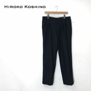 A726-O◆美品◆ HIROKO KOSHINO ヒロココシノ スラックス タック センタープレス ボトムス◆size91 ウール ネイビー