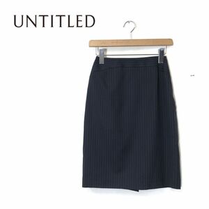 A722-O◆美品◆日本製◆ UNTITLED アンタイトル セミタイトスカート ストライプ 膝丈◆size1 ウール ブラック 黒