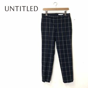 A718-O* beautiful goods * UNTITLED Untitled slacks center Press check tapered bottoms *size4 wool navy 