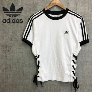 A613-F-N◆ adidas アディダス 半袖Tシャツ カットソー ロゴ刺繍 トップス ◆ sizeM コットン100 ホワイト 古着 レディース 春夏