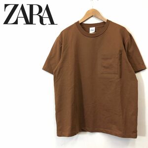 A604-F-N◆ 美品 ◆ ZARA ザラ 半袖Tシャツ カットソー トップス ◆ sizeXL コットン ポリウレタン ブラウン 古着 メンズ レディース 春夏