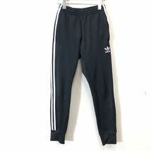 A603-F-N◆ adidas アディダス トラックパンツ ボトムス ウエストゴム ◆ sizeXS コットン ポリエステル ブラック 古着 メンズ ストライプ_画像2