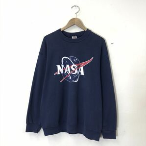 A620-U-N◆FRUIT OF THE LOOM フルーツオブザルーム スウェット トレーナー 長袖 クルーネック NASA 宇宙◆size L ネイビー コットンの画像2