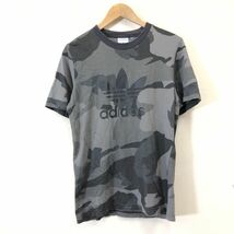 A593-F-N◆ adidas アディダス 半袖Tシャツ カットソー ロゴプリント カモフラ ◆ コットン100 ブラック 古着 メンズ 春夏_画像2