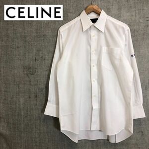 A556-F◆ 美品 ◆ CELINE セリーヌ 長袖シャツ トップス ◆ コットン ポリエステル ホワイト 白 無地 単色 古着 メンズ 春