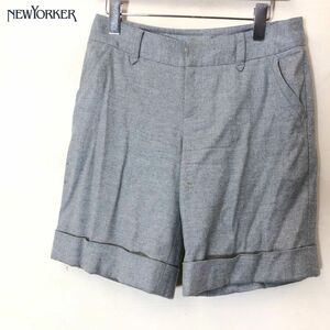 A528-F◆ NEWYORKER ニューヨーカー ハーフパンツ ボトムス 裾ダブル ◆ size64-91 ウール カシミヤ グレー 古着 レディース