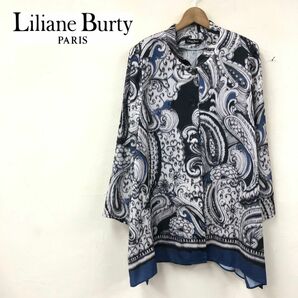 A503-K◆良品 日本製 Lilian Burty リリアンビューティ スタンドカラージャケット◆size13R ブラック 総柄 身幅ゆったり 薄手 肩パッドの画像1