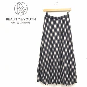 A511-R◆良品 BEAUTY & YOUTH UNITED ARROWS ビューティーアンドユース プリーツロングスカート◆レディース 婦人 チェック グレーの画像1