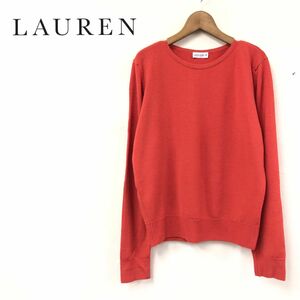 A482-K◆イギリス製 LAUREN ローレン 長袖ニットトップス◆sizeM 朱赤 無地 ウール100% 薄手 カジュアル シンプル レディース