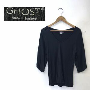 A469-G◆美品◆ghost ゴースト Tシャツ◆sizeS ブラック 無地 レディース トップス 長袖 シンプル カジュアル Vネック 黒色 イングランド