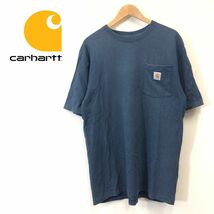 A401-F◆ carhartt カーハート 半袖Tシャツ カットソー ロゴパッチ トップス ◆ sizeM コットン100 ネイビー 古着 メンズ 春夏_画像1