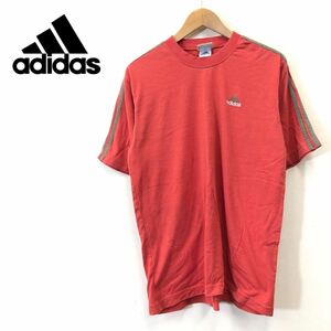 A397-F◆ 90s ◆ old ◆ adidas アディダス 半袖Tシャツ カットソー ◆ sizeL コットン ポリエステル レッド 古着 メンズ 春夏