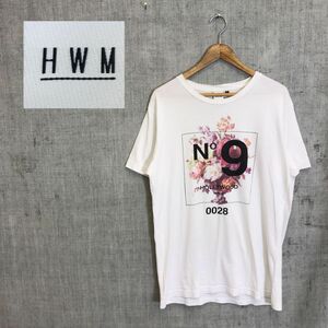 A459-G◆HWM HOLLYWOOD MADE ハリウッドメイド Tシャツ◆sizeM 綿100% ホワイト 無地 メンズ トップス 半袖 花柄 ロゴプリント 夏服 白色