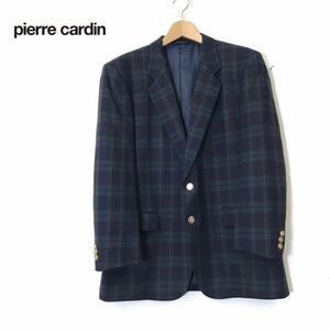 A427-D◆old◆ pierre cardin ピエールカルダン ブレザー テーラードジャケット 総裏 シングル 2B◆size96AB5 グリーン チェック ウール