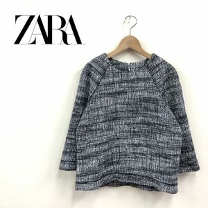 A343-K◆ZARA BASIC ザラ ベーシック 7分袖ツイードトップス◆sizeXS ブラック バックジップ プルオーバー キレイめ 裏地なし レディース