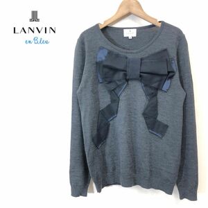 A352-J*LANVIN en Bleu Lanvin on blue big ribbon knitted * size 38 wool lady's tops sweater pull over impact eminent 