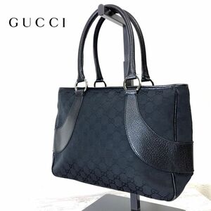 A477-D◆イタリア製◆ GUCCI グッチ トートバッグ GGキャンバス 鞄 ◆ ブラック 総柄 レザー ハンドバッグ ビジネスバッグ