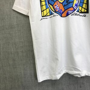 A326-D◆old◆USA製◆ lotto ロット 半袖Tシャツ カットソー プリント サッカー ◆sizeM ホワイト マルチ 総柄 コットン100の画像4