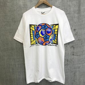 A326-D◆old◆USA製◆ lotto ロット 半袖Tシャツ カットソー プリント サッカー ◆sizeM ホワイト マルチ 総柄 コットン100の画像2