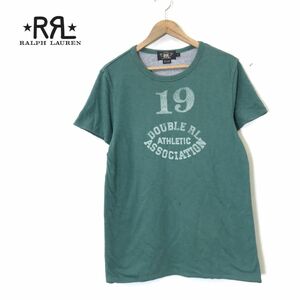 A323-D◆ DOUBLE RL Ralph Lauren ダブルアールエル ラルフローレン 半袖Tシャツ リバーシブル ダブルフェイス◆sizeS グレー グリーン 綿